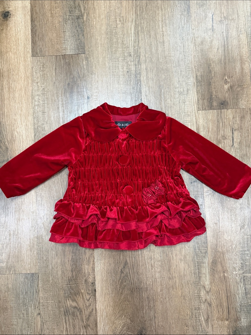 Isobella & Chole,Red Velvet Ruffle Toddler Jacket